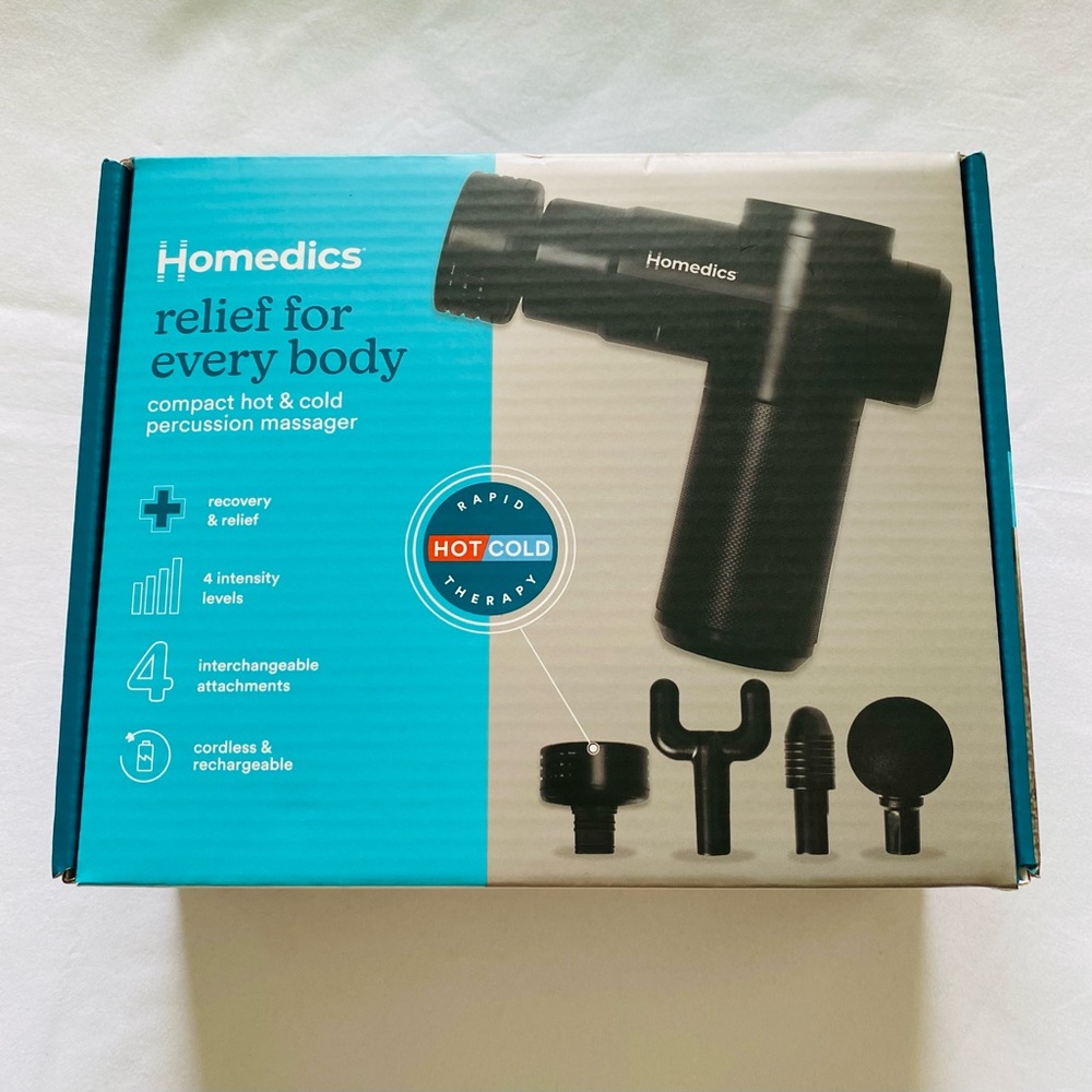 Homedics Compact Hot & Cold Percussion Massager w/4 Interchangeable Heads.